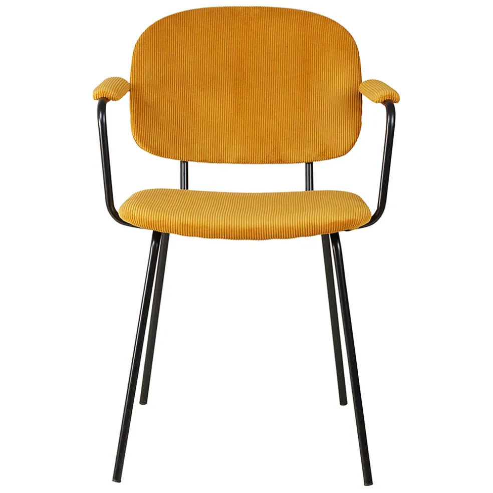 Chaise avec accoudoirs en velours côtelé curry - Aston