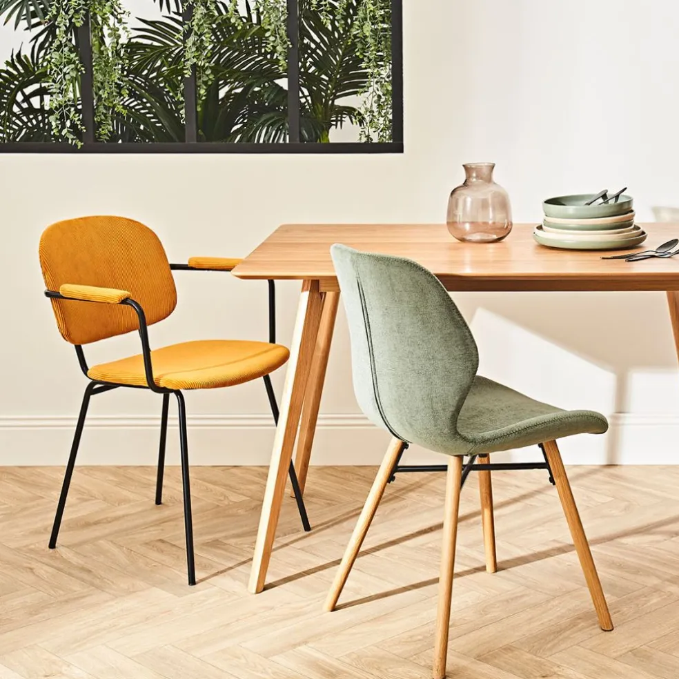 Chaise avec accoudoirs en velours côtelé curry - Aston