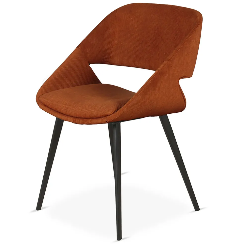 Chaise avec accoudoirs en velours côtelé cognac - Alma