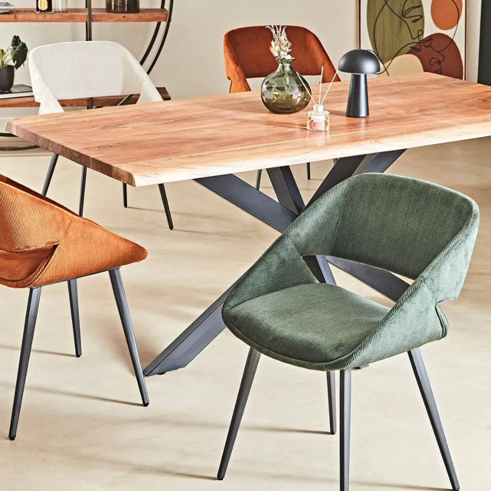 Chaise avec accoudoirs en velours côtelé cognac - Alma