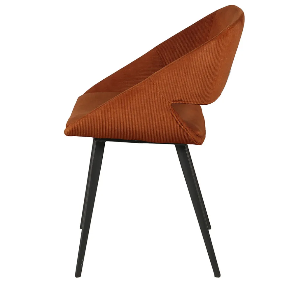 Chaise avec accoudoirs en velours côtelé cognac - Alma