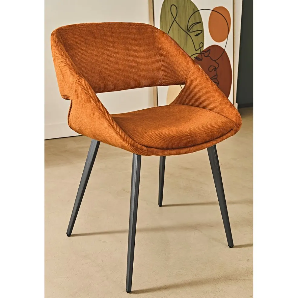 Chaise avec accoudoirs en velours côtelé cognac - Alma