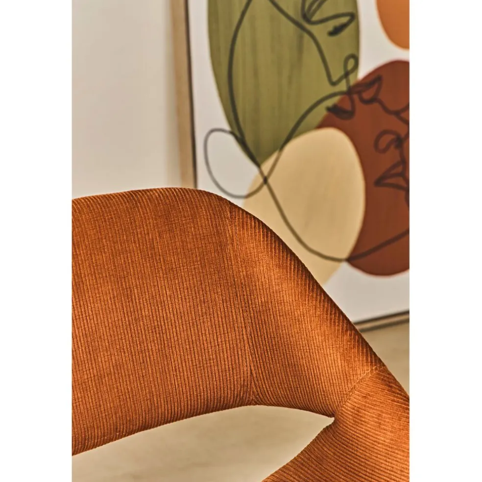 Chaise avec accoudoirs en velours côtelé cognac - Alma