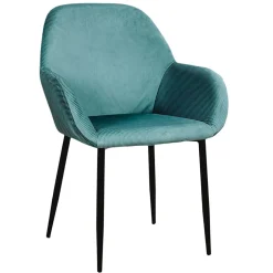 Chaise avec accoudoirs en velours côtelé bleu canard - Julia