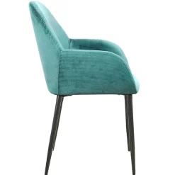 Chaise avec accoudoirs en velours côtelé bleu canard - Julia