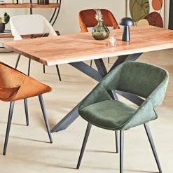 Chaise avec accoudoirs en velours côtelé vert foncé - Alma