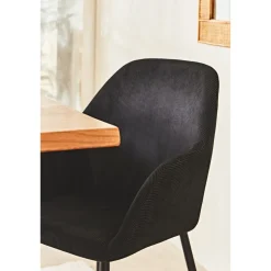 Chaise avec accoudoirs en velours côtelé noir - Julia