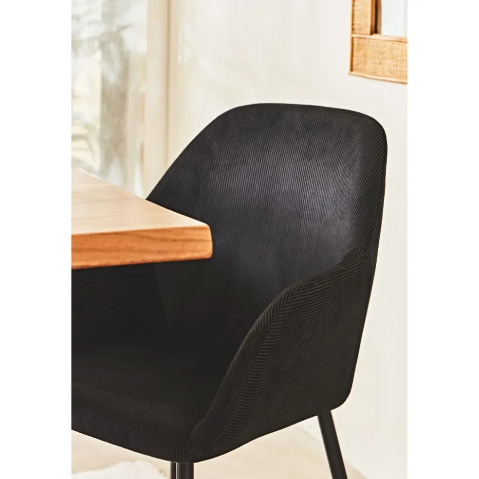 Chaise avec accoudoirs en velours côtelé noir - Julia