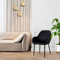 Chaise avec accoudoirs en velours côtelé noir - Julia