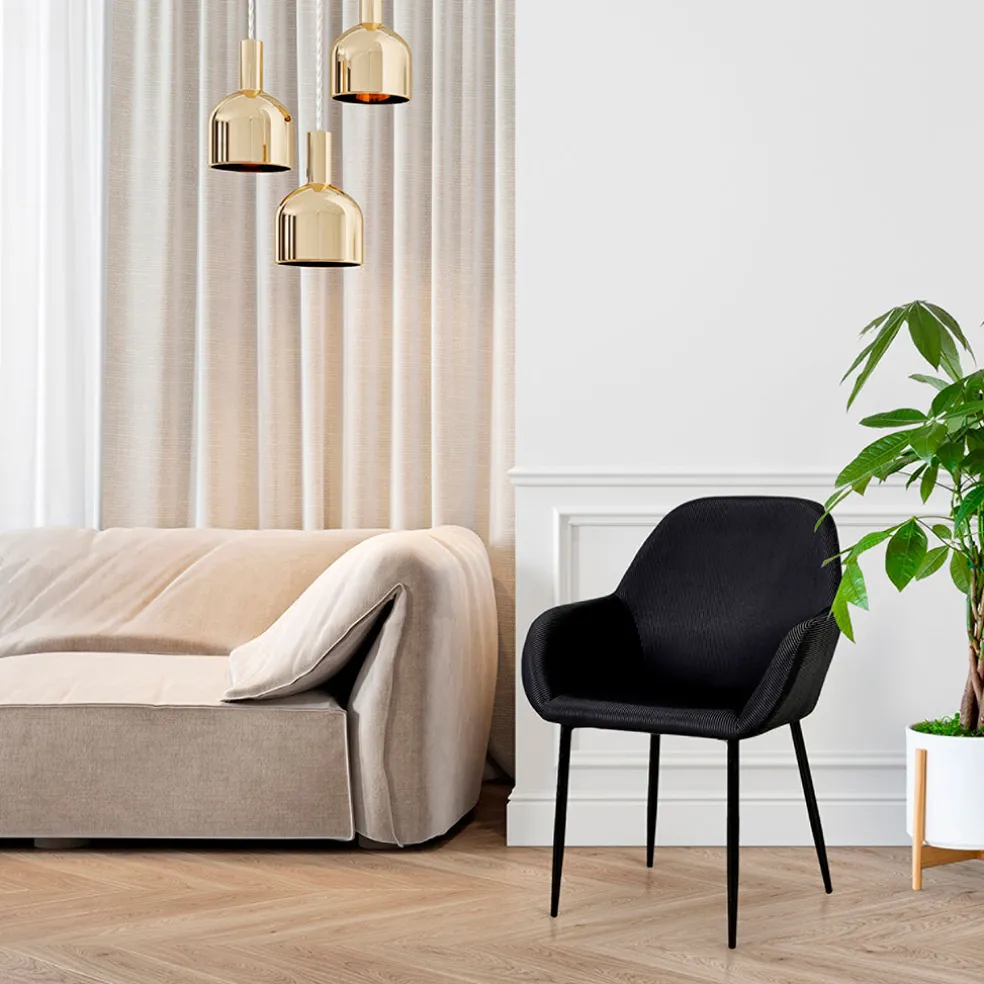 Chaise avec accoudoirs en velours côtelé noir - Julia