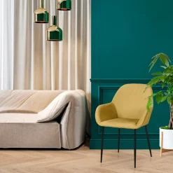 Chaise avec accoudoirs en velours côtelé moutarde - Julia