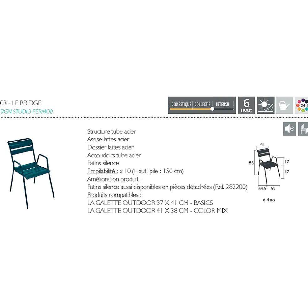 Chaise bridge d'extérieur en acier cactus - Monceau