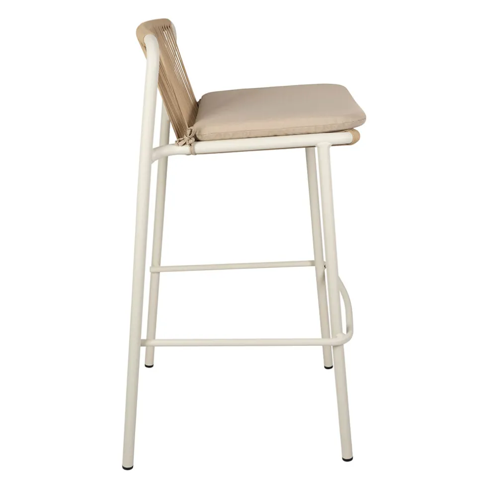 Chaise de bar d'extérieur avec coussin en tissu beige et blanc h97cm - Ajay