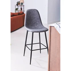 Chaise de bar effet cuir gris h70cm - Amber