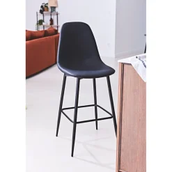 Chaise de bar effet cuir noir H70cm - Amber