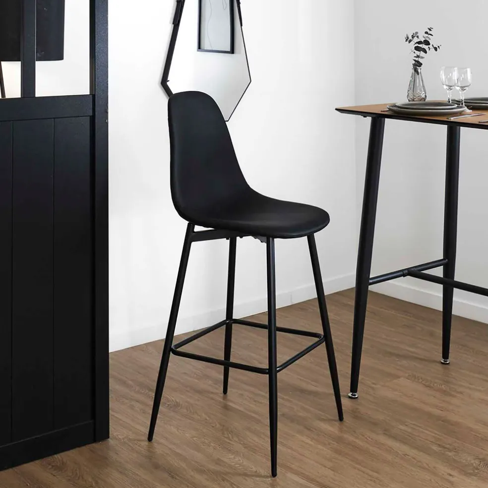 Chaise de bar effet cuir noir H70cm - Amber