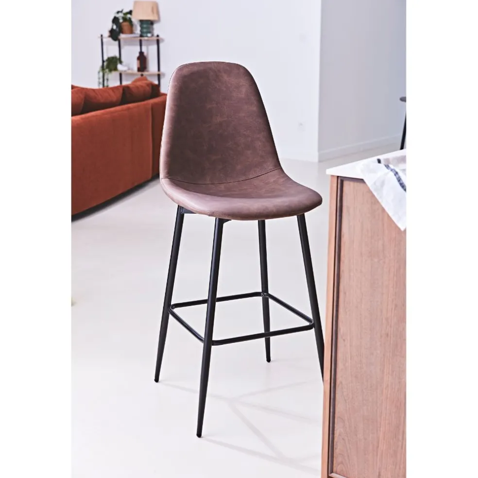 Chaise de bar effet cuir marron H70cm - Amber