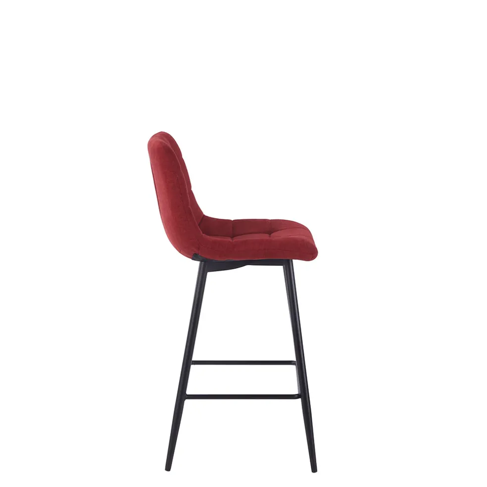 Chaise de bar en tissu matelassé cerise - Lilly