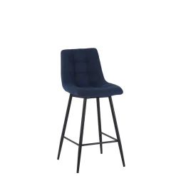 Chaise de bar en tissu matelassé bleu marine - Lilly