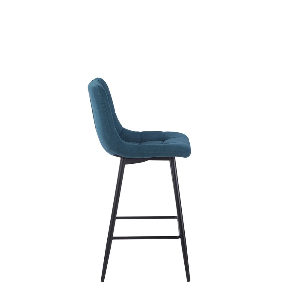 Chaise de bar en tissu matelassé bleu pétrole - Lilly