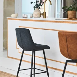 Chaise de bar en tissu matelassé antracithe - Lilly