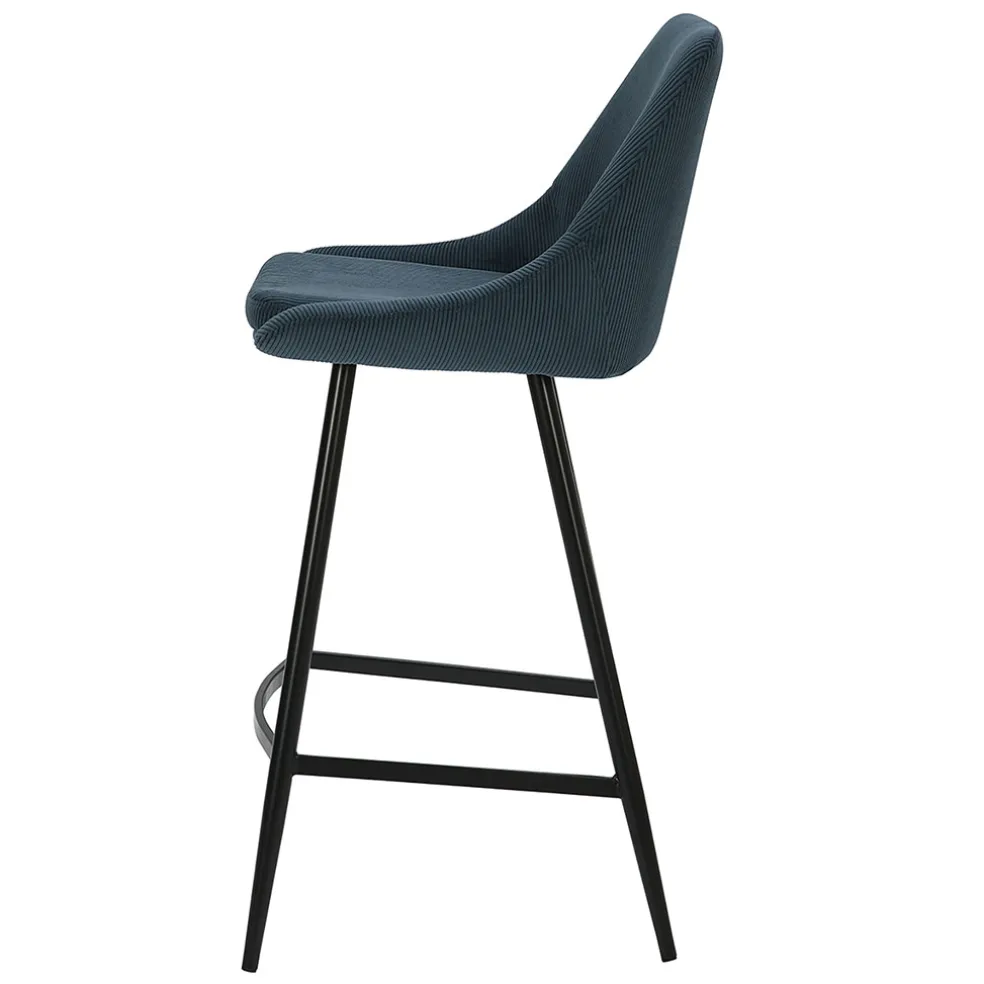 Chaise de bar en velours côtelé bleu foncé h67cm - Ben