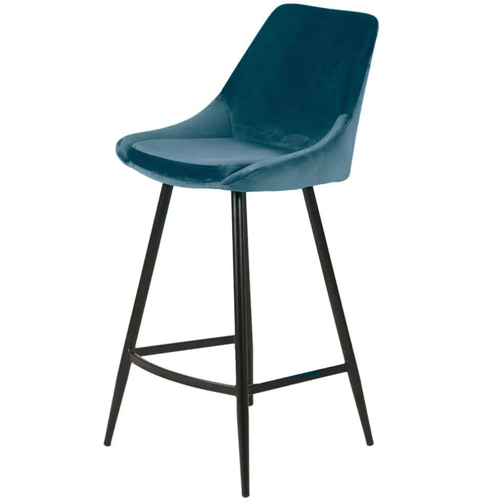 Chaise de bar en velours bleu h67cm - Ben