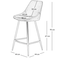 Chaise de bar en velours côtelé noir h67cm - Ben