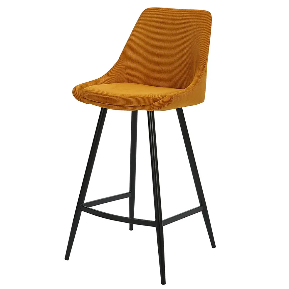 Chaise de bar en velours côtelé jaune curry h67cm - Ben