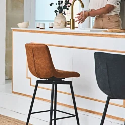 Chaise de bar pivotante en microfibre matelassé camel - Lilly