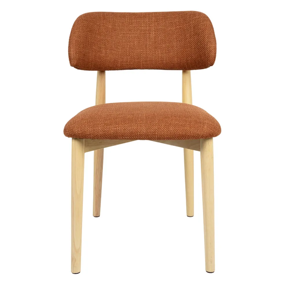 Chaise de salle à manger en tissu brique et hévéa - Elsy