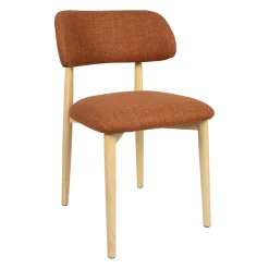 Chaise de salle à manger en tissu brique et hévéa - Elsy