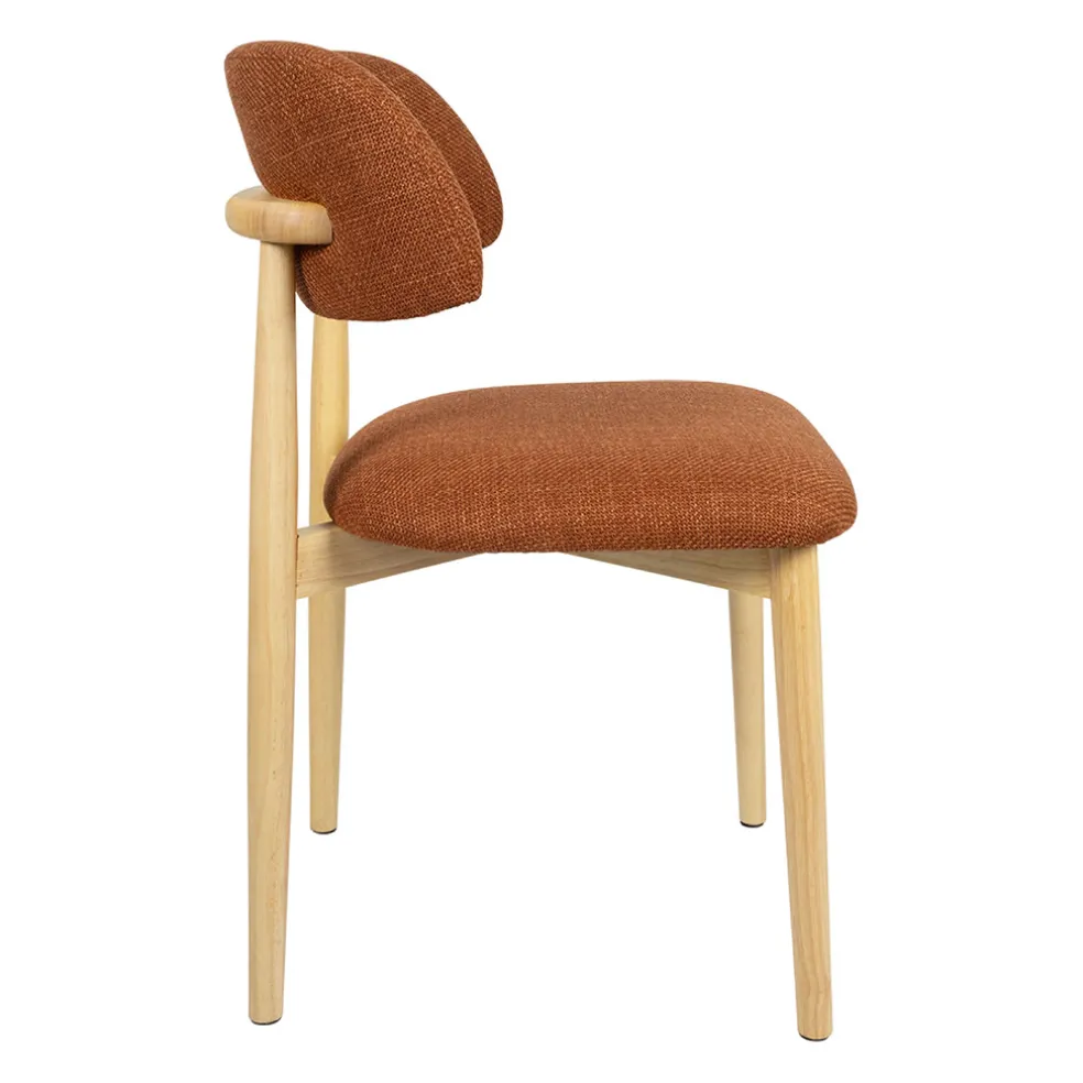 Chaise de salle à manger en tissu brique et hévéa - Elsy