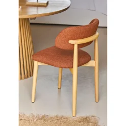 Chaise de salle à manger en tissu brique et hévéa - Elsy