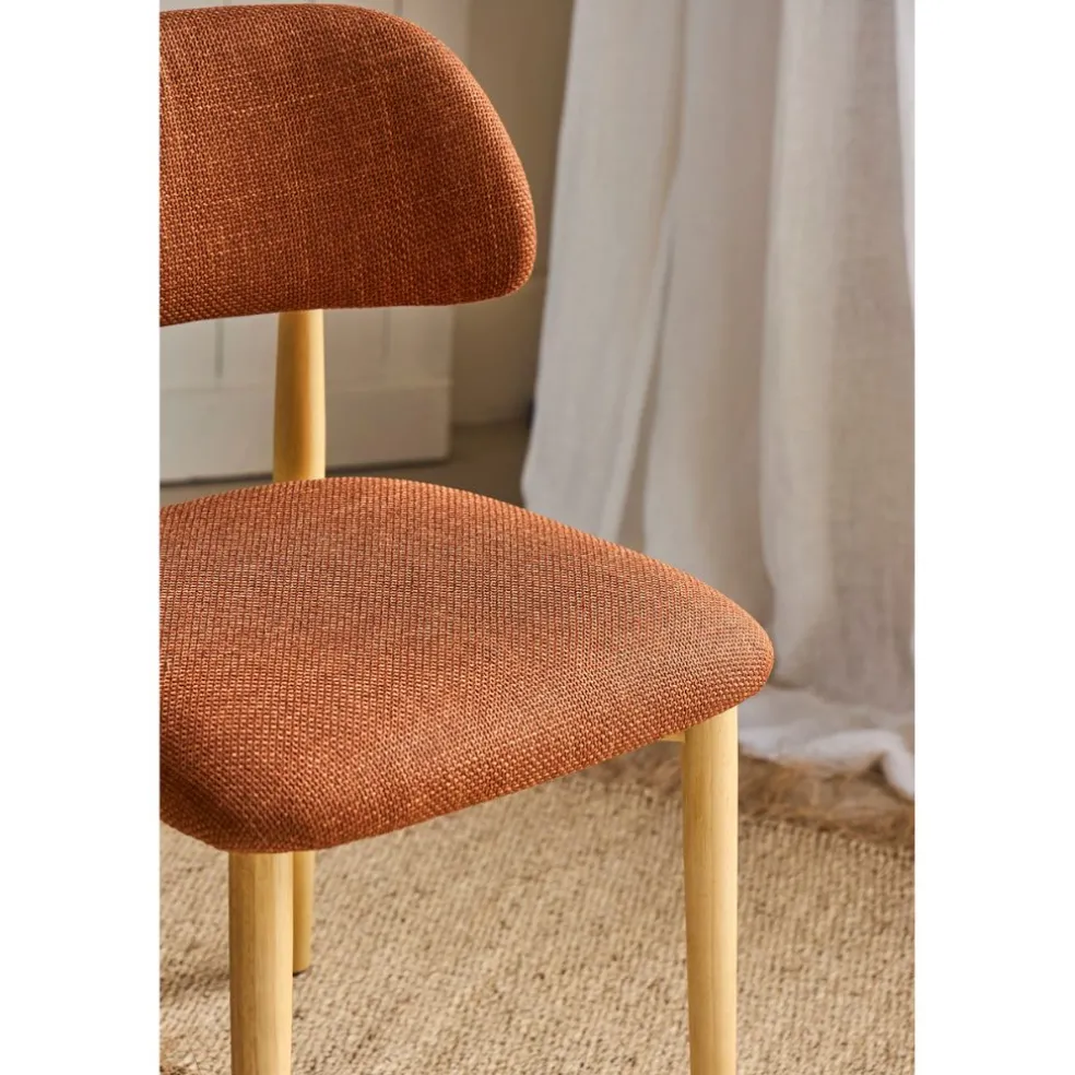 Chaise de salle à manger en tissu brique et hévéa - Elsy