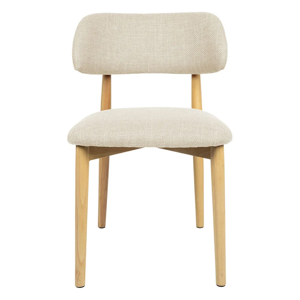 Chaise de salle à manger en tissu beige et hévéa - Elsy