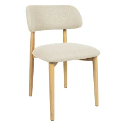 Chaise de salle à manger en tissu beige et hévéa - Elsy