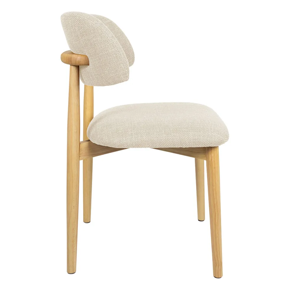 Chaise de salle à manger en tissu beige et hévéa - Elsy