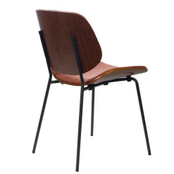 Chaise de salle à manger en tissu orange et noyer - Atlanta