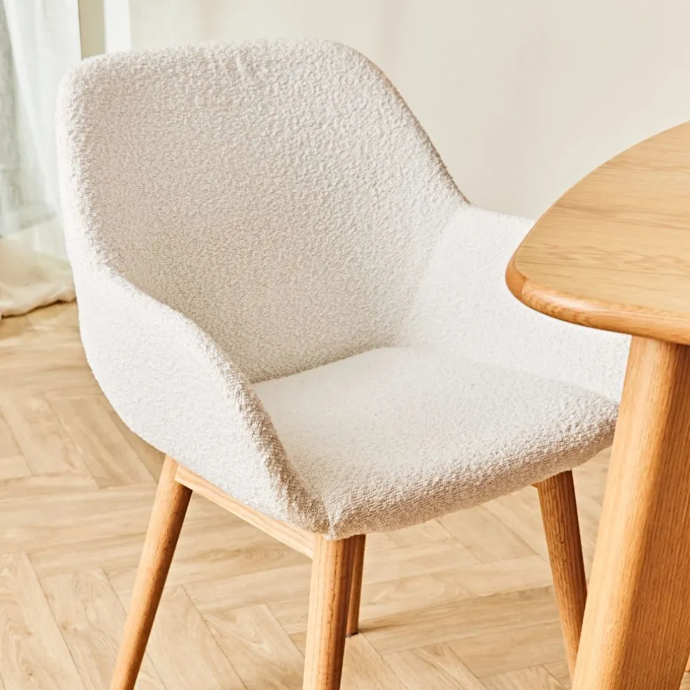 Chaise de salle à manger en tissu bouclette blanc - Altea