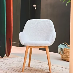 Chaise de salle à manger en tissu bouclette blanc - Altea