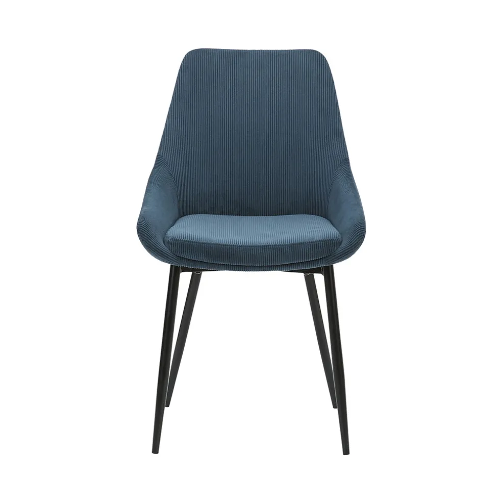 Chaise de salle à manger en velours côtelé bleu - Ben