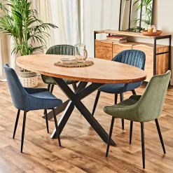 Chaise de salle à manger en velours côtelé bleu - Ben