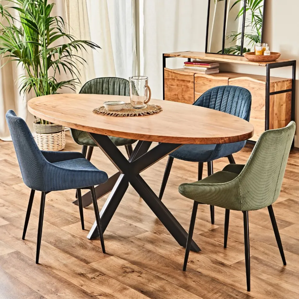 Chaise de salle à manger en velours côtelé bleu - Ben