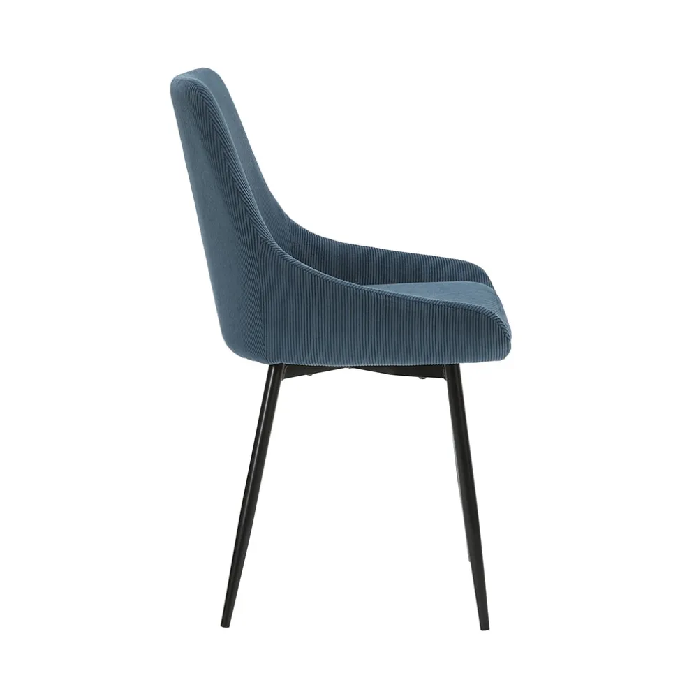 Chaise de salle à manger en velours côtelé bleu - Ben