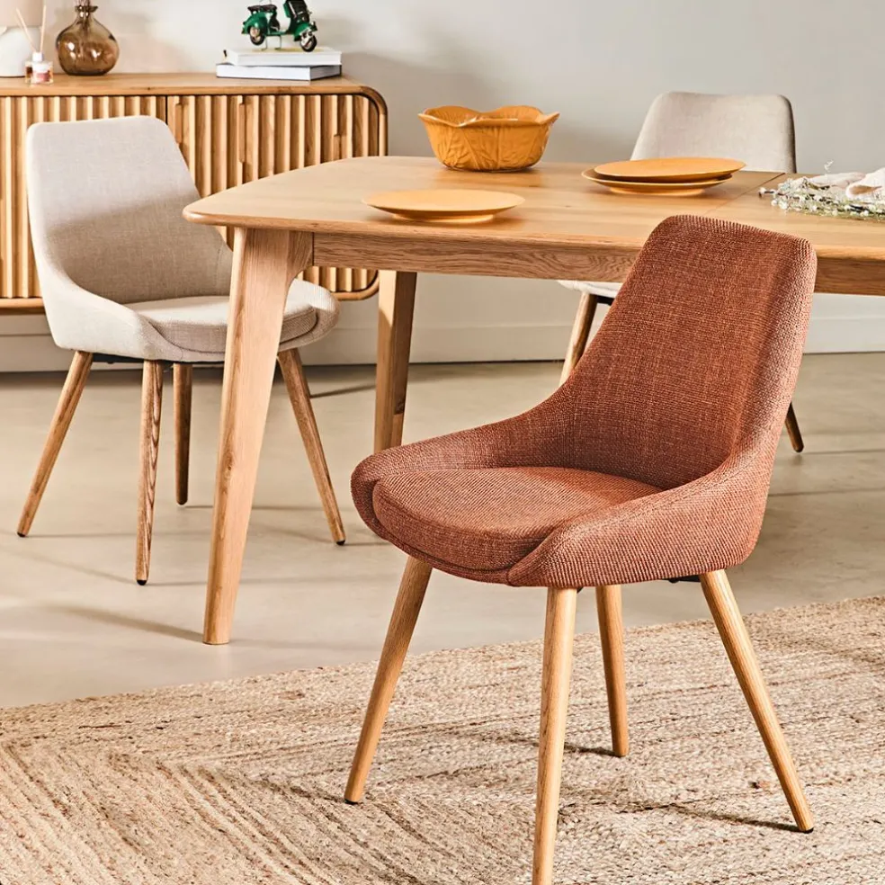 Chaise de salle à manger en tissu cognac - Ben