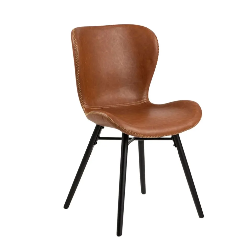 Chaise salle à manger aspect cuir rétro cognac - Batla