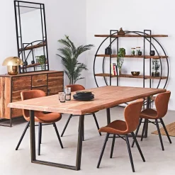 Chaise salle à manger aspect cuir rétro cognac - Batla