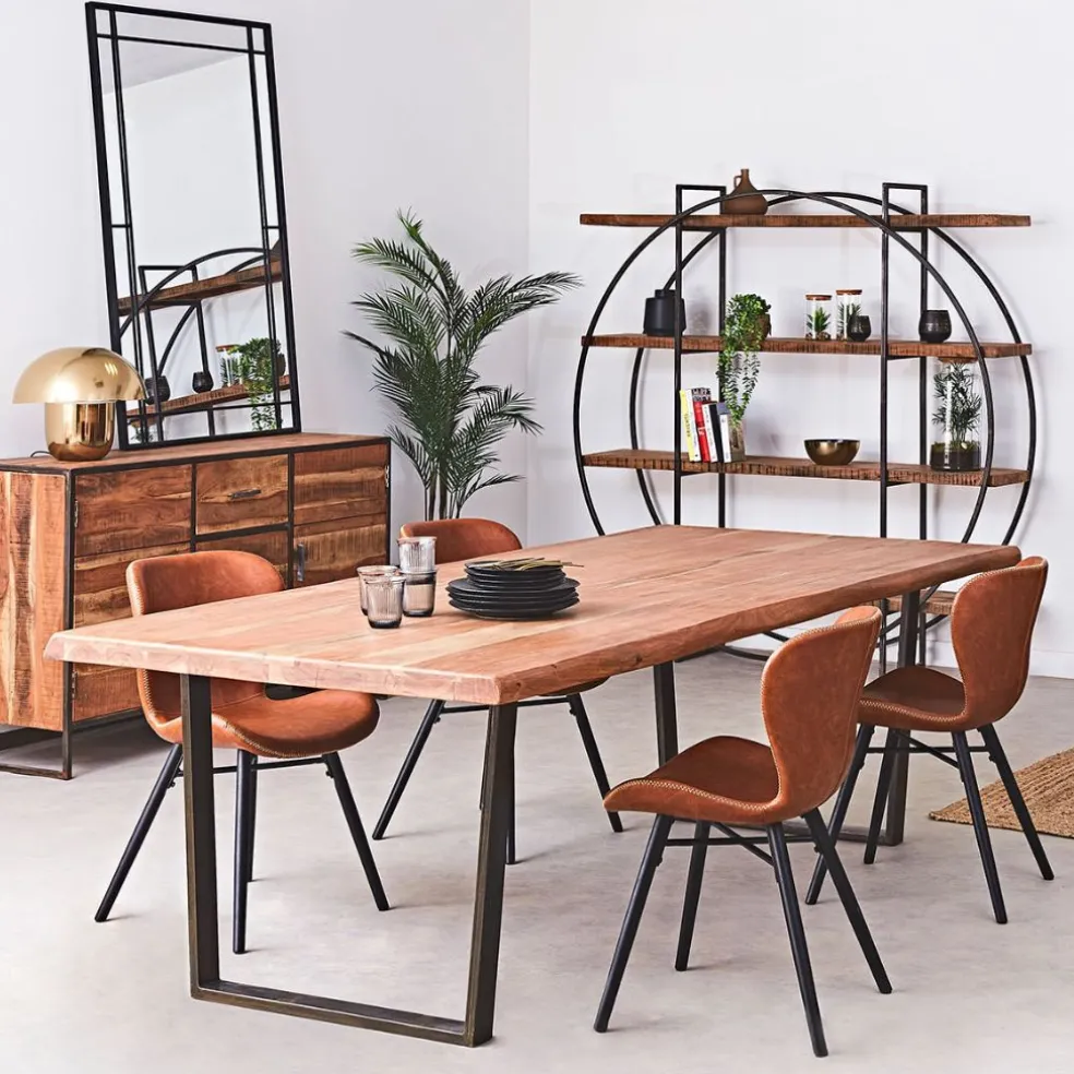 Chaise salle à manger aspect cuir rétro cognac - Batla