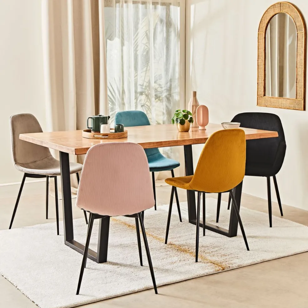 Chaise salle à manger en velours cotelé rose - Julia